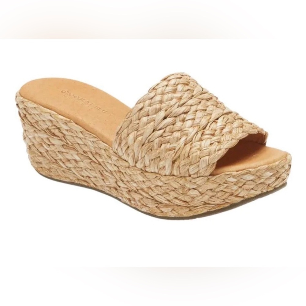 New nwot Chocolat Blu YUNIS Natural Raffia Espadrille Wedge Sandal